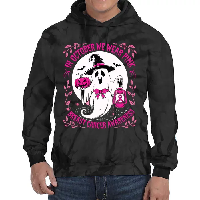 October We Wear Ghost Halloween Pumpkins Breast Cancer Tie Dye Hoodie