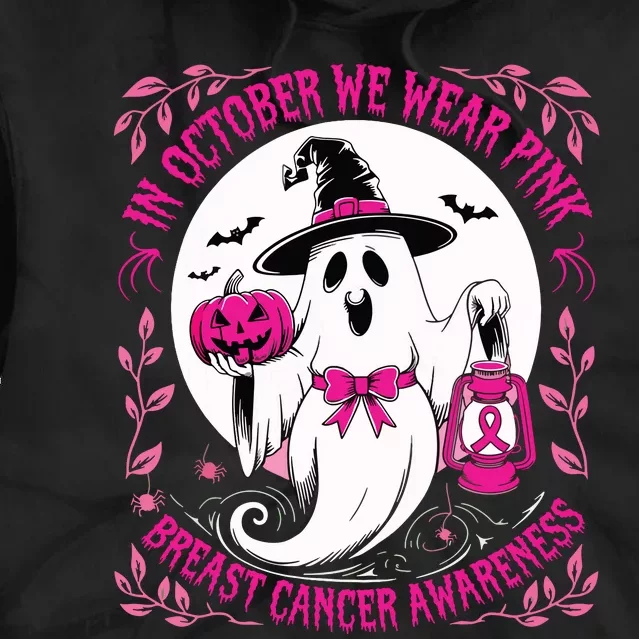 October We Wear Ghost Halloween Pumpkins Breast Cancer Tie Dye Hoodie