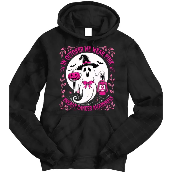 October We Wear Ghost Halloween Pumpkins Breast Cancer Tie Dye Hoodie