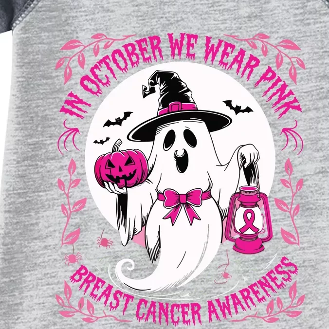 October We Wear Ghost Halloween Pumpkins Breast Cancer Infant Baby Jersey Bodysuit