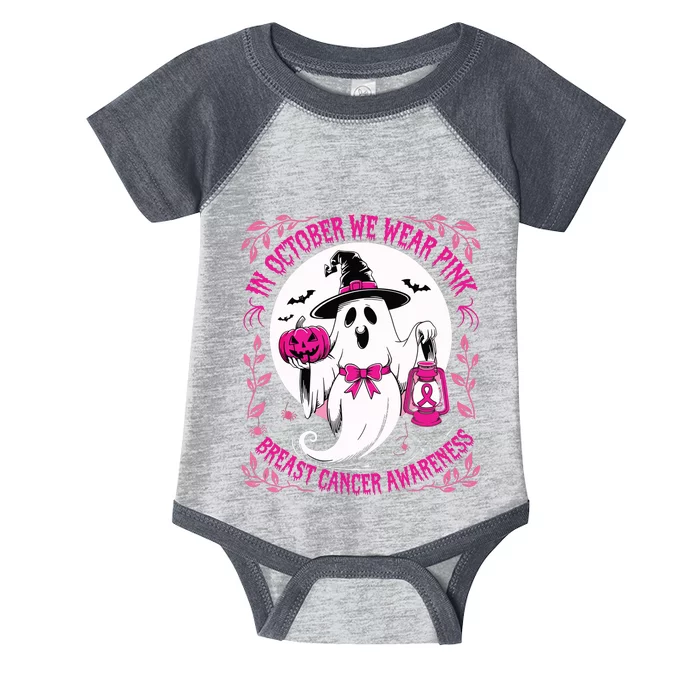 October We Wear Ghost Halloween Pumpkins Breast Cancer Infant Baby Jersey Bodysuit