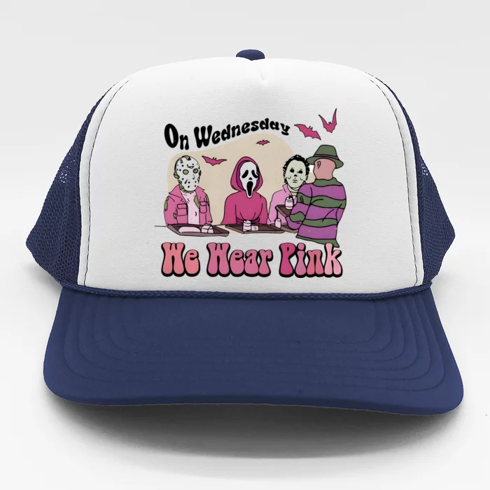 On Wednesday We Wear Pink Halloween Michael Ghostface Voorhees Trucker Hat