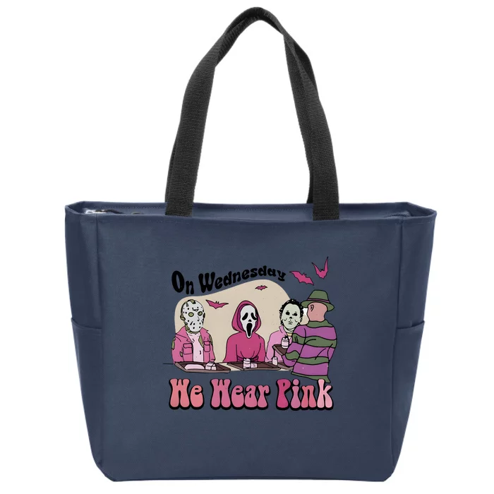 On Wednesday We Wear Pink Halloween Michael Ghostface Voorhees Zip Tote Bag