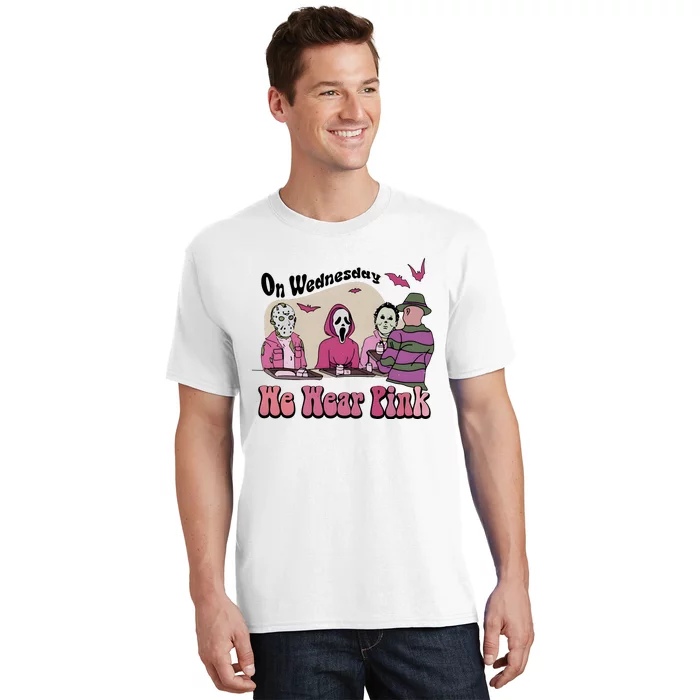 On Wednesday We Wear Pink Halloween Michael Ghostface Voorhees T-Shirt