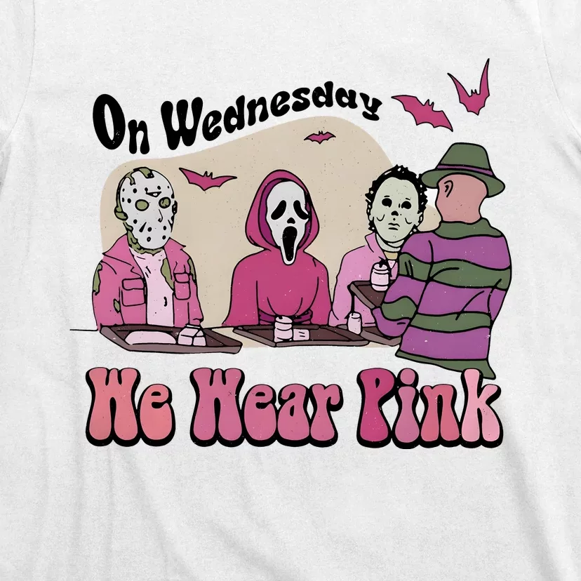 On Wednesday We Wear Pink Halloween Michael Ghostface Voorhees T-Shirt