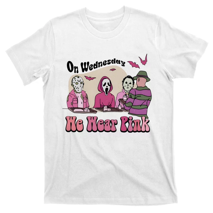 On Wednesday We Wear Pink Halloween Michael Ghostface Voorhees T-Shirt