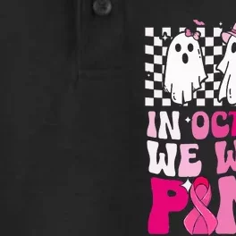 October We Wear Pink Funny Ghost Halloween Breast Cancer Dry Zone Grid Performance Polo