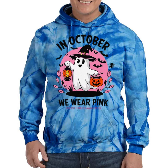 October We Wear Pin.K Breast Cancer Awareness Halloween Ghost Tie Dye Hoodie