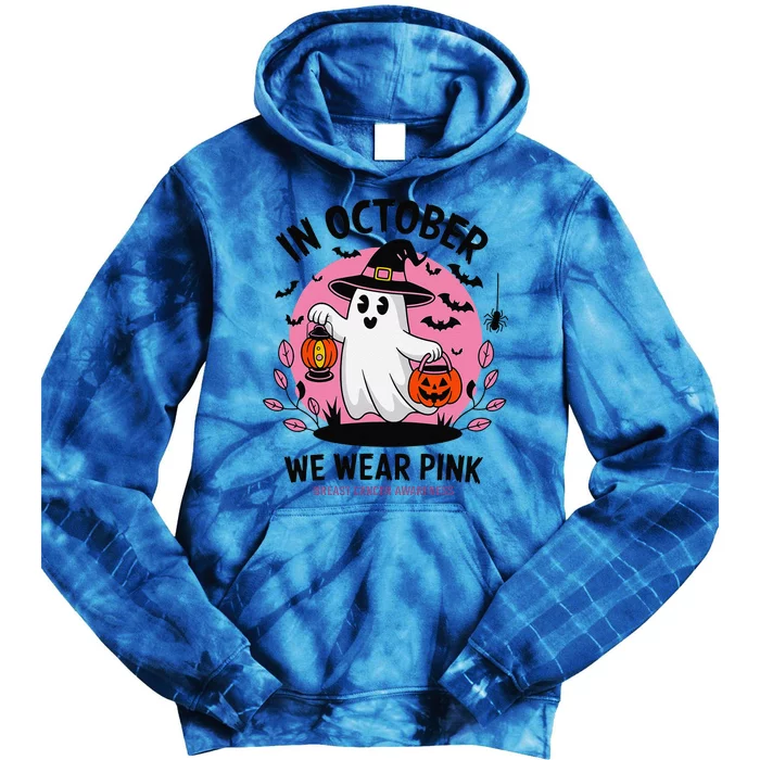 October We Wear Pin.K Breast Cancer Awareness Halloween Ghost Tie Dye Hoodie