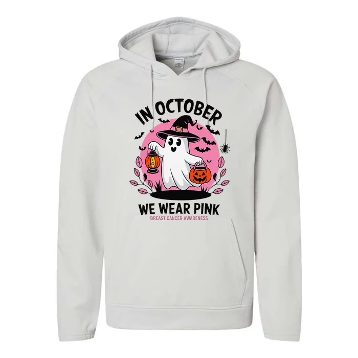 October We Wear Pin.K Breast Cancer Awareness Halloween Ghost Performance Fleece Hoodie