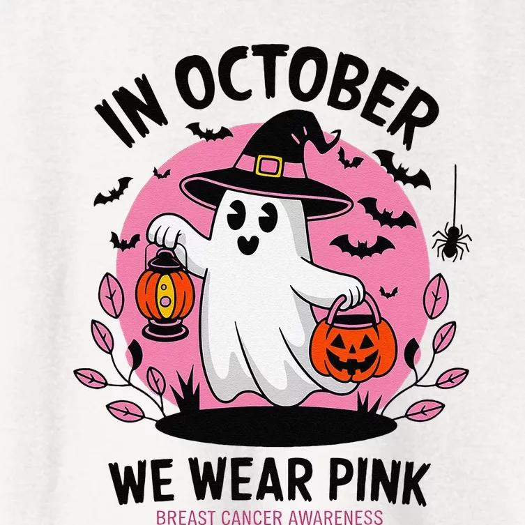 October We Wear Pin.K Breast Cancer Awareness Halloween Ghost Women's Crop Top Tee