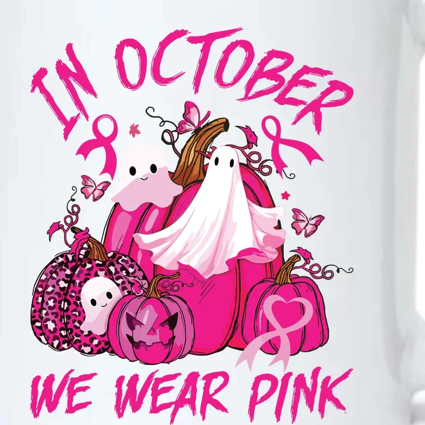 October We Wear Pink Pumpkin Ghost Halloween Breast Cancer Black Color Changing Mug