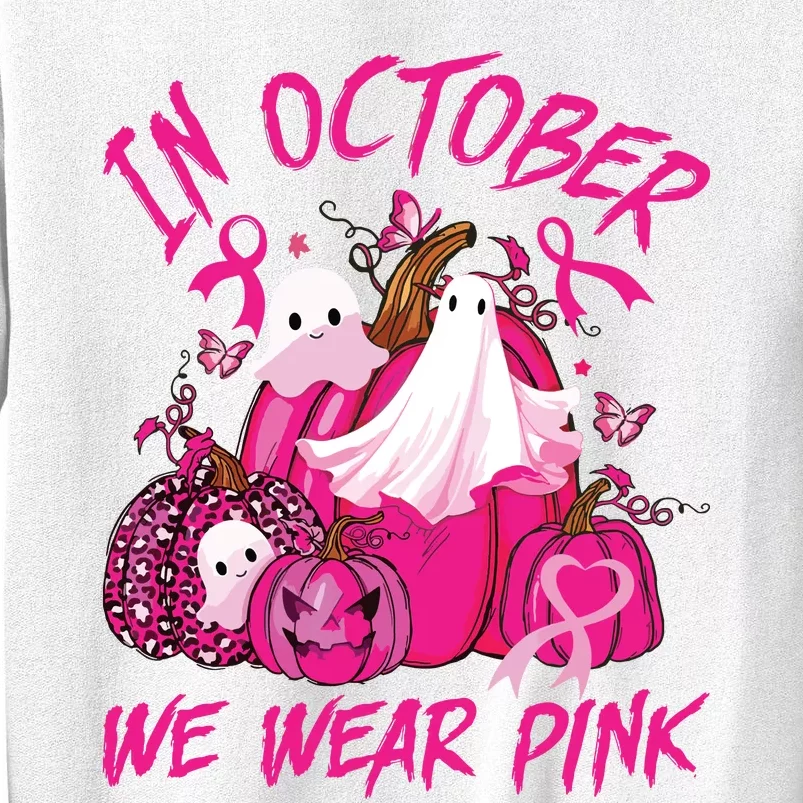 October We Wear Pink Pumpkin Ghost Halloween Breast Cancer Sweatshirt