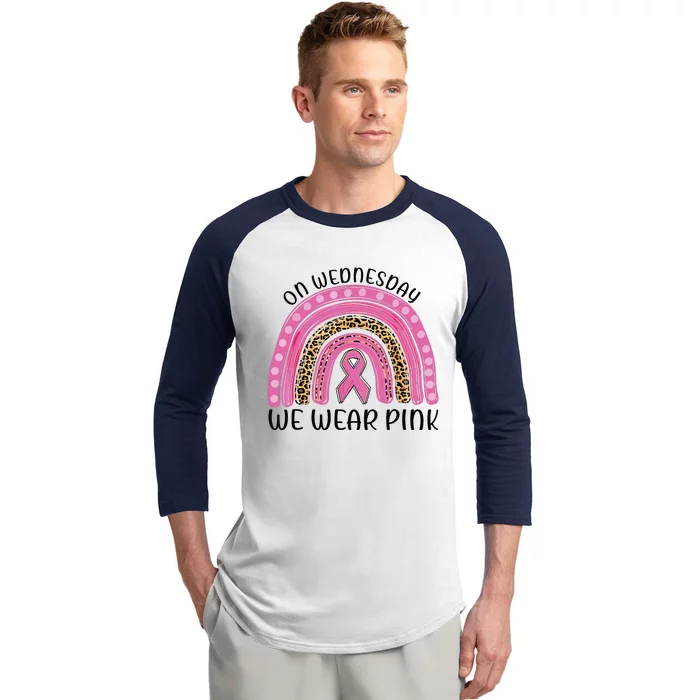 On Wednesday We Wear Pink Rainbow Breast Cancer Fighter Baseball Sleeve Shirt