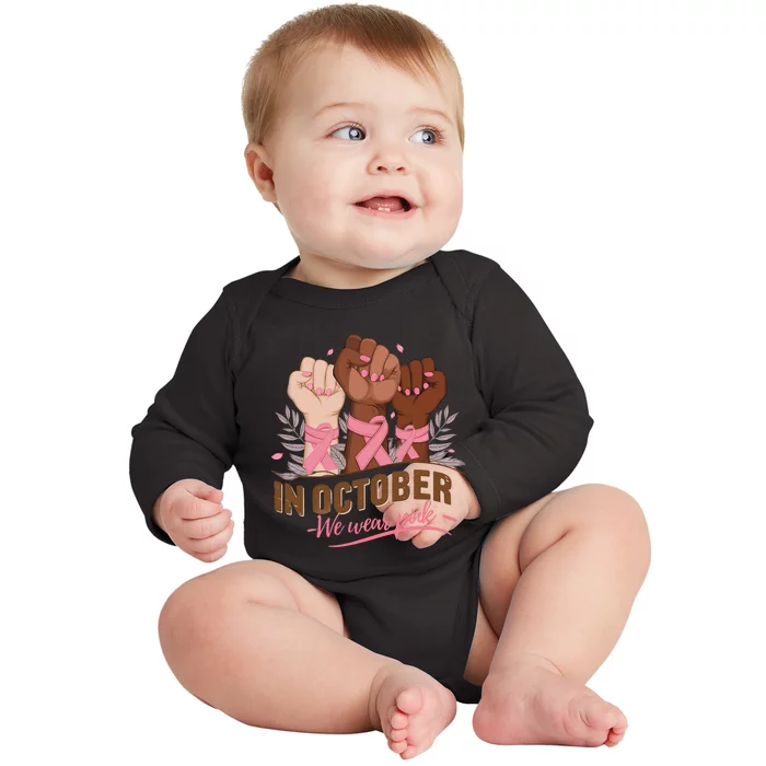 October We Wear P.Ink Halloween Breast Cancer Awareness Baby Long Sleeve Bodysuit