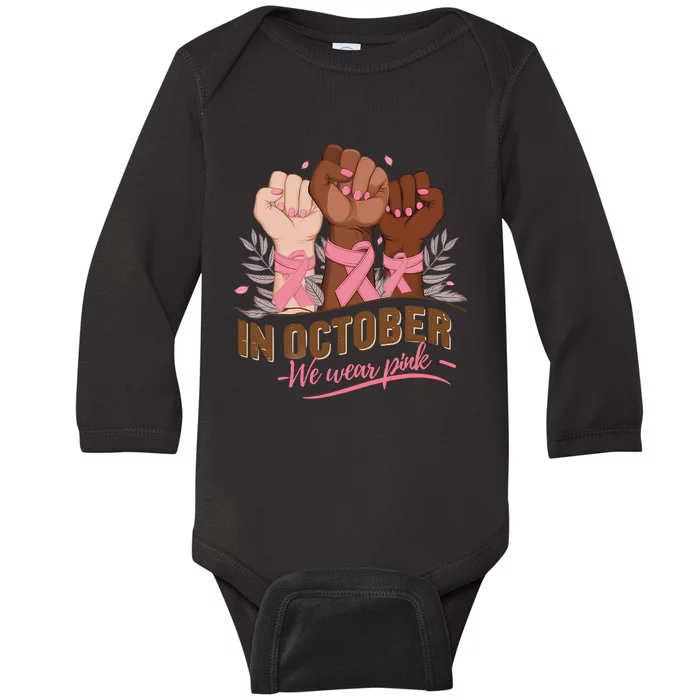 October We Wear P.Ink Halloween Breast Cancer Awareness Baby Long Sleeve Bodysuit