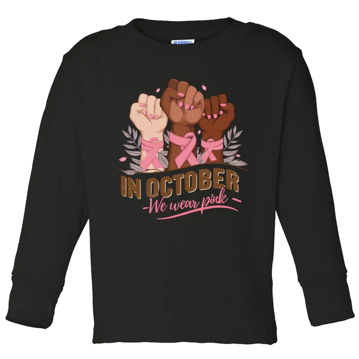 October We Wear P.Ink Halloween Breast Cancer Awareness Toddler Long Sleeve Shirt