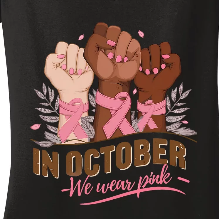 October We Wear P.Ink Halloween Breast Cancer Awareness Women's V-Neck T-Shirt