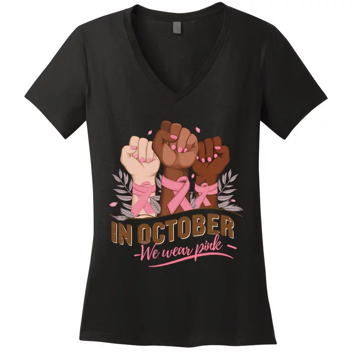 October We Wear P.Ink Halloween Breast Cancer Awareness Women's V-Neck T-Shirt