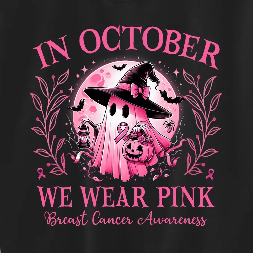 October We Wear P.I.N.K Breast Cancer Awareness Halloween Ghost Kids Sweatshirt