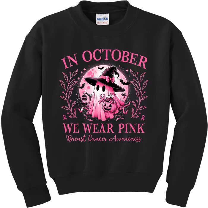 October We Wear P.I.N.K Breast Cancer Awareness Halloween Ghost Kids Sweatshirt