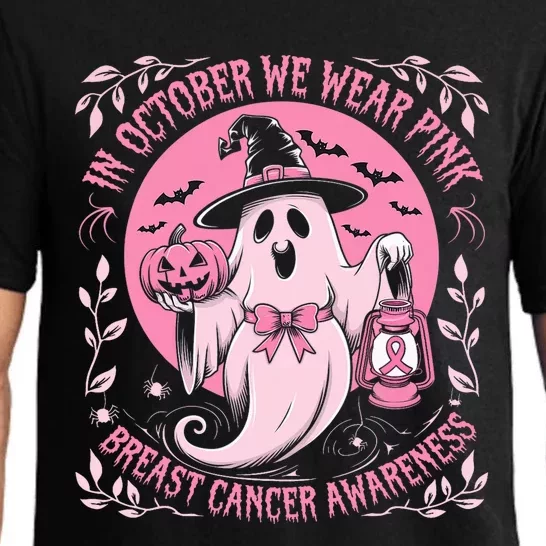 October We Wear P.I.N.K. Ghost Halloween Pumpkins Breast Cancer Pajama Set