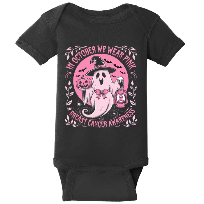 October We Wear P.I.N.K. Ghost Halloween Pumpkins Breast Cancer Baby Bodysuit