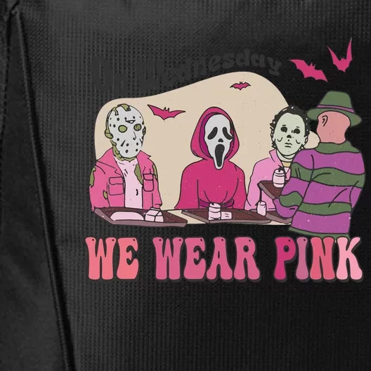 On Wednesday We Wear Pink Skeleton Halloween Breast Cancer City Backpack