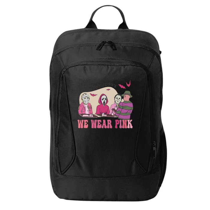 On Wednesday We Wear Pink Skeleton Halloween Breast Cancer City Backpack