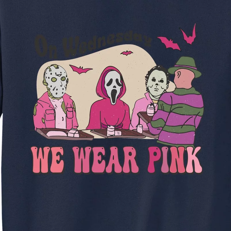 On Wednesday We Wear Pink Skeleton Halloween Breast Cancer Tall Sweatshirt