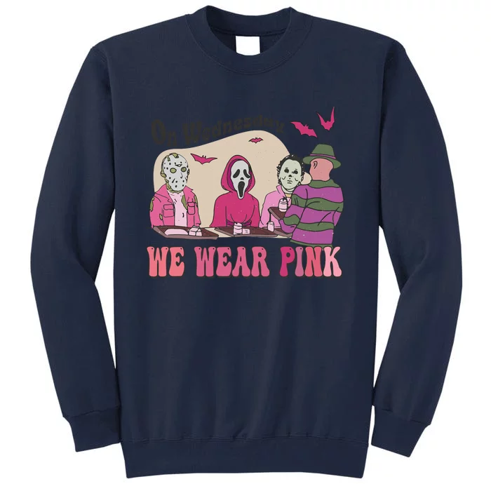 On Wednesday We Wear Pink Skeleton Halloween Breast Cancer Tall Sweatshirt