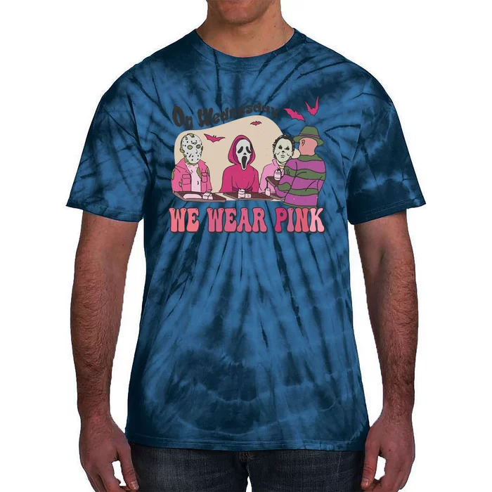 On Wednesday We Wear Pink Skeleton Halloween Breast Cancer Tie-Dye T-Shirt