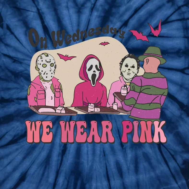 On Wednesday We Wear Pink Skeleton Halloween Breast Cancer Tie-Dye T-Shirt