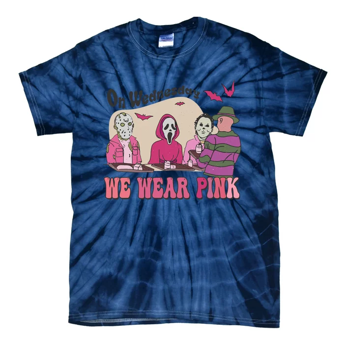 On Wednesday We Wear Pink Skeleton Halloween Breast Cancer Tie-Dye T-Shirt