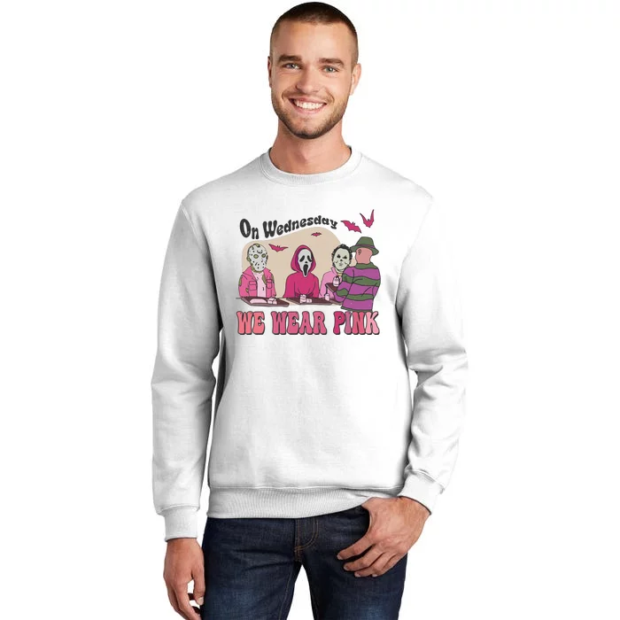 On Wednesday We Wear Pink Skeleton Halloween Breast Cancer Sweatshirt