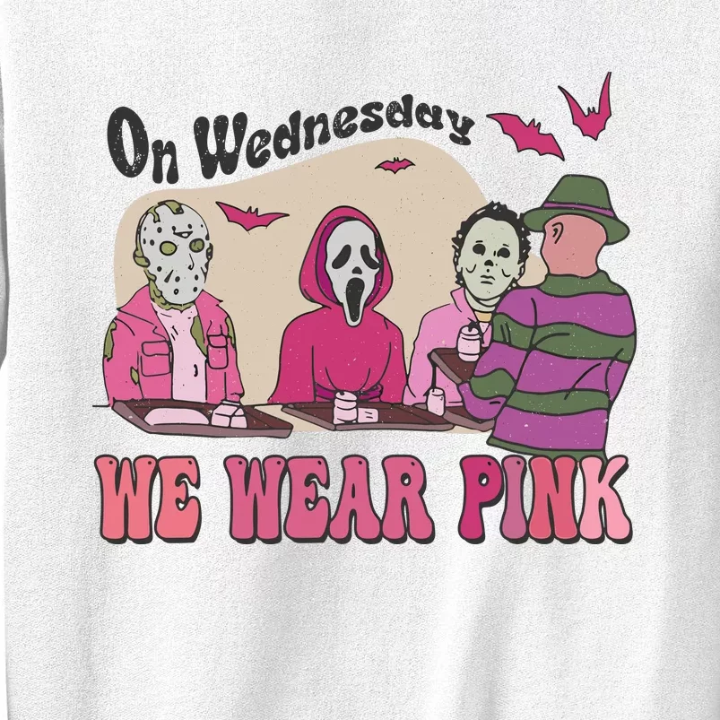 On Wednesday We Wear Pink Skeleton Halloween Breast Cancer Sweatshirt