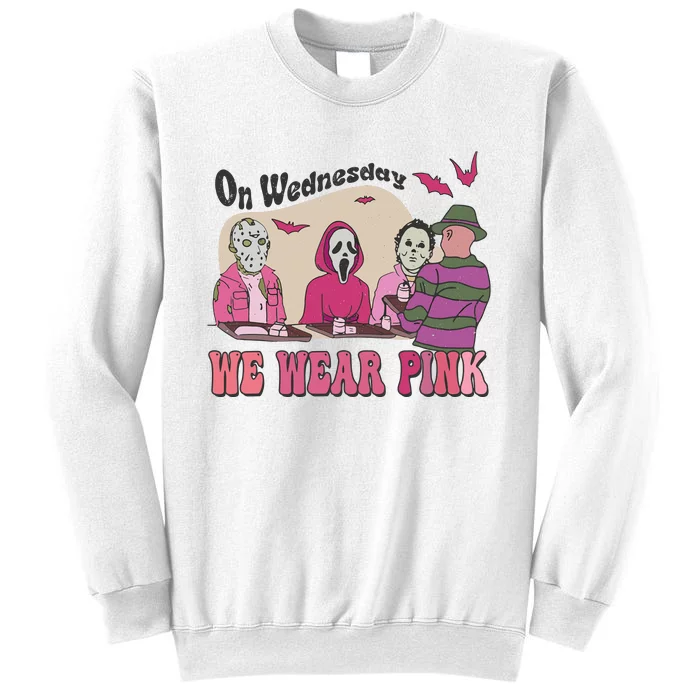 On Wednesday We Wear Pink Skeleton Halloween Breast Cancer Sweatshirt