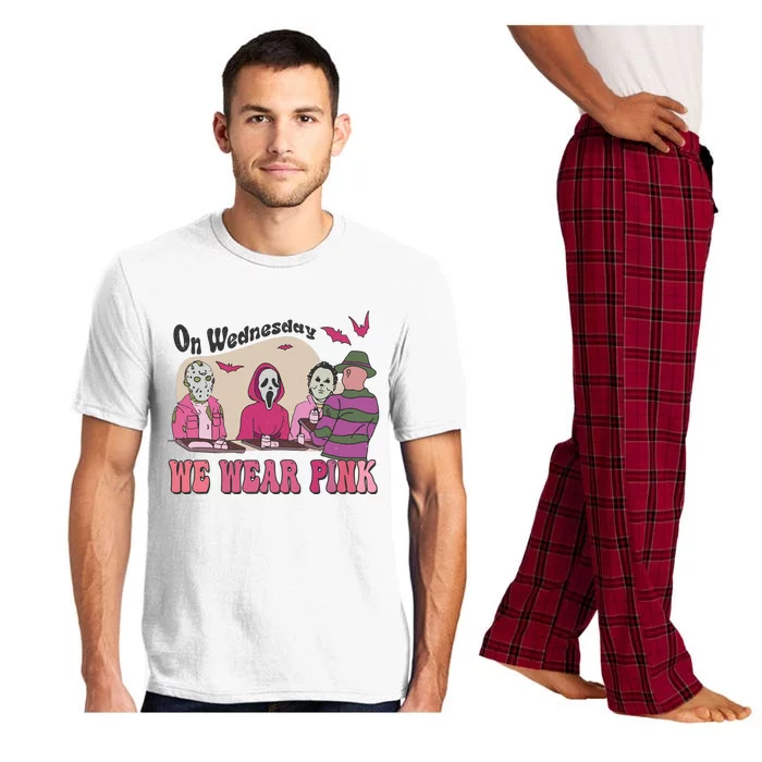 On Wednesday We Wear Pink Skeleton Halloween Breast Cancer Pajama Set