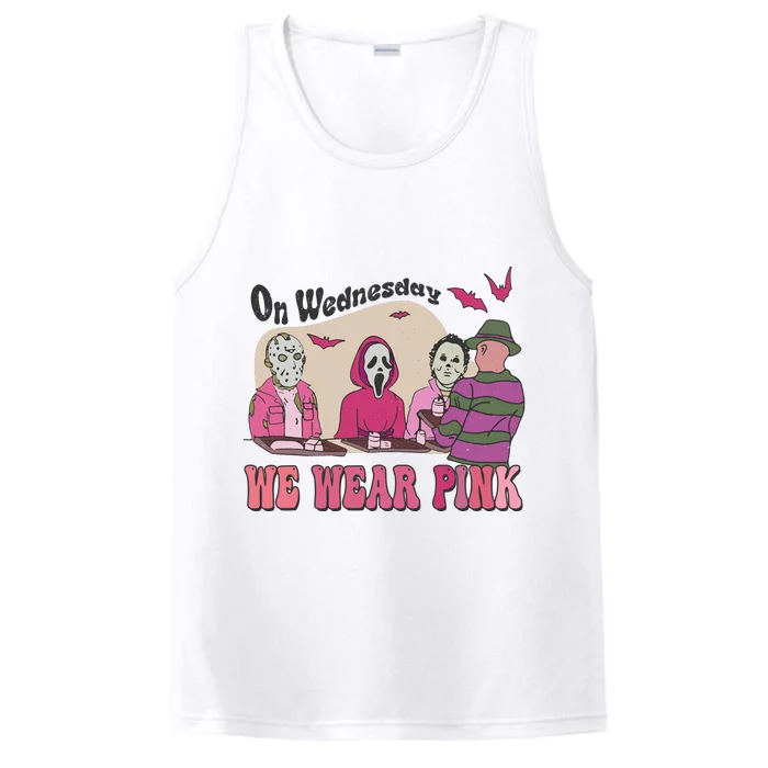 On Wednesday We Wear Pink Skeleton Halloween Breast Cancer Performance Tank