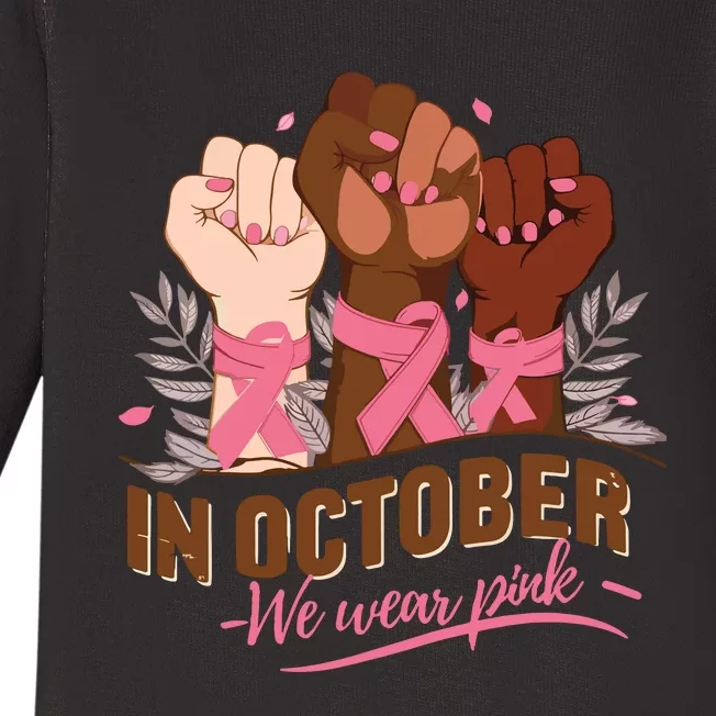 October We Wear Halloween Breast Cancer Awareness Baby Long Sleeve Bodysuit