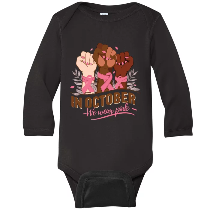 October We Wear Halloween Breast Cancer Awareness Baby Long Sleeve Bodysuit