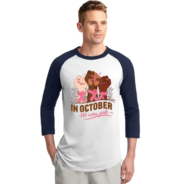 October We Wear Halloween Breast Cancer Awareness Baseball Sleeve Shirt