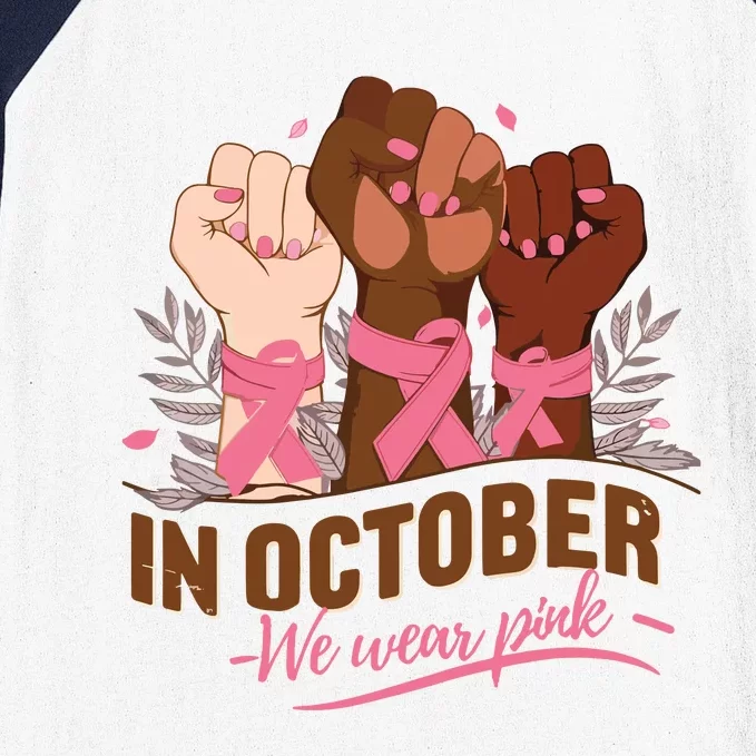 October We Wear Halloween Breast Cancer Awareness Baseball Sleeve Shirt