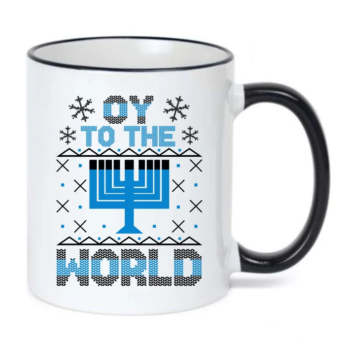 Oy To The World Ugly Hanukkah Sweater Black Color Changing Mug