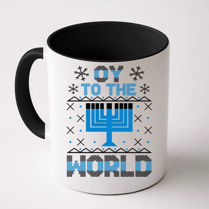 Oy To The World Ugly Hanukkah Sweater Front & Back Coffee Mug