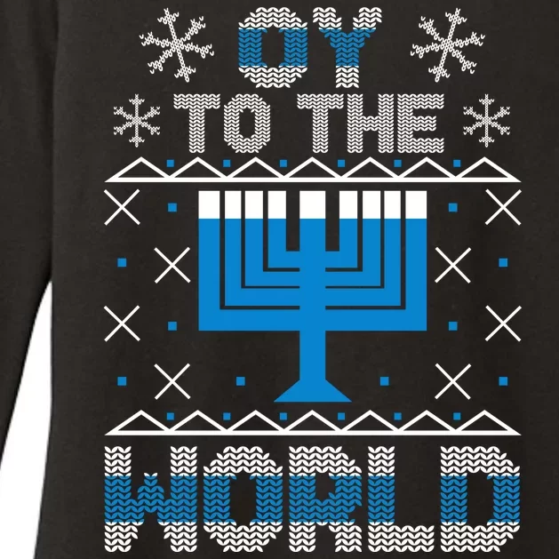 Oy To The World Ugly Hanukkah Sweater Womens CVC Long Sleeve Shirt