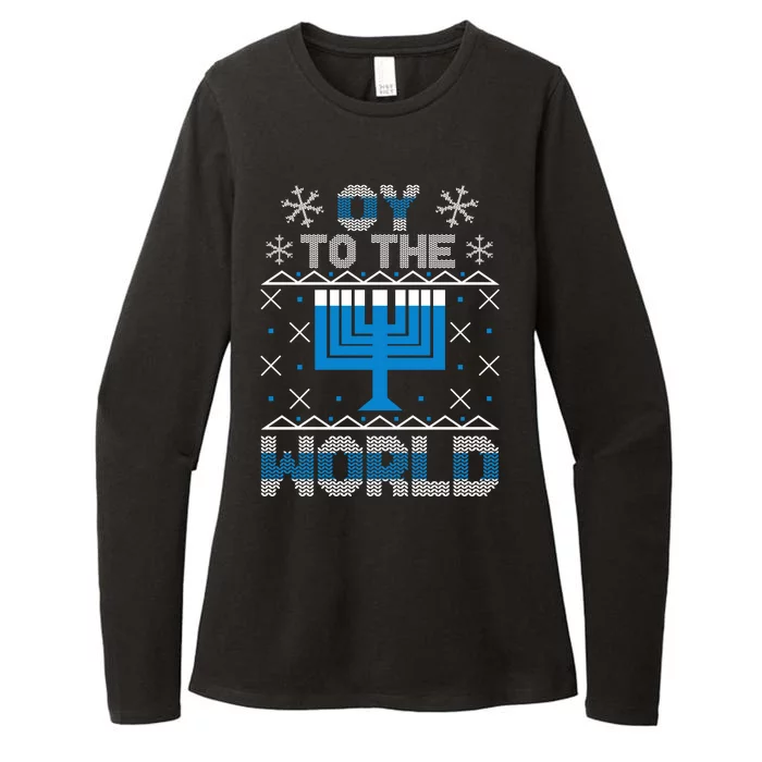 Oy To The World Ugly Hanukkah Sweater Womens CVC Long Sleeve Shirt