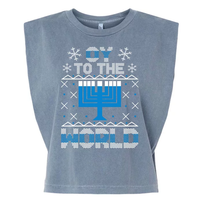 Oy To The World Ugly Hanukkah Sweater Garment-Dyed Women's Muscle Tee