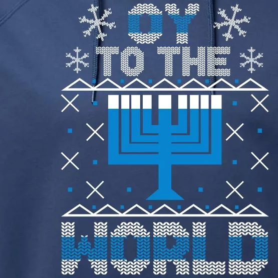 Oy To The World Ugly Hanukkah Sweater Performance Fleece Hoodie