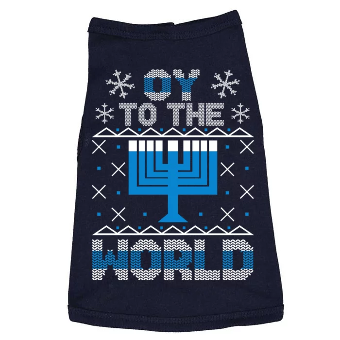 Oy To The World Ugly Hanukkah Sweater Doggie Tank